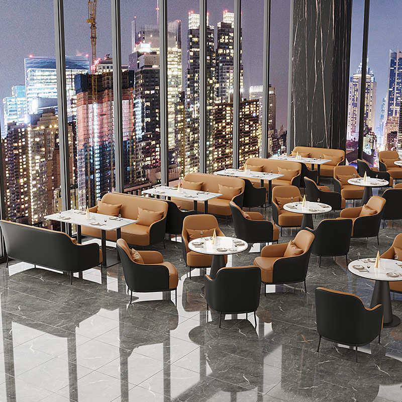 轻奢咖啡厅包厢主题西餐厅桌椅组合休闲餐饮洽谈接待卡座沙发