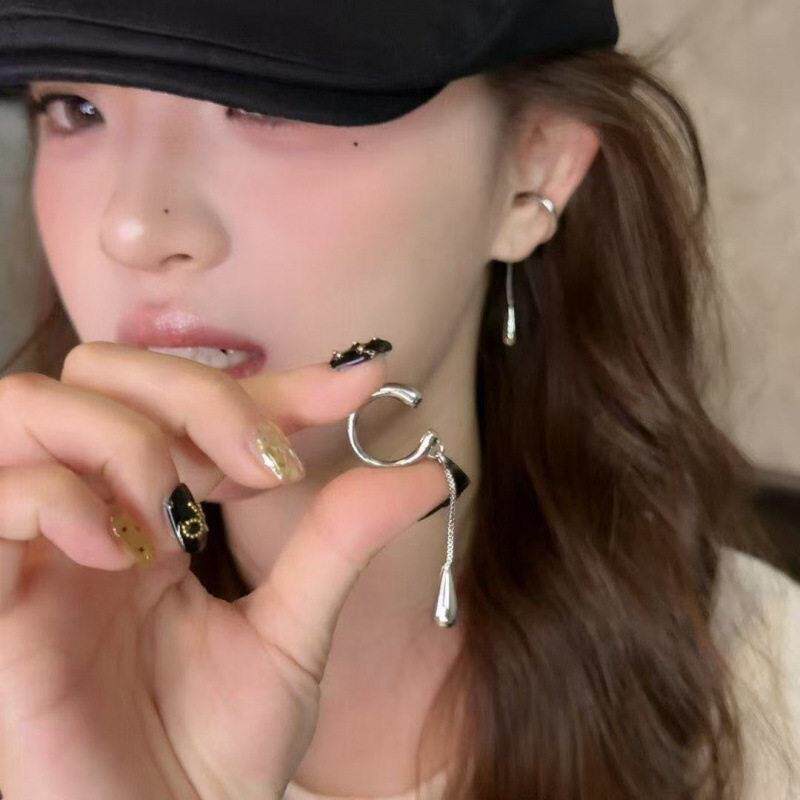 长款流苏链条水滴无耳洞耳骨夹女冷淡风百搭简约耳夹小众耳环耳饰