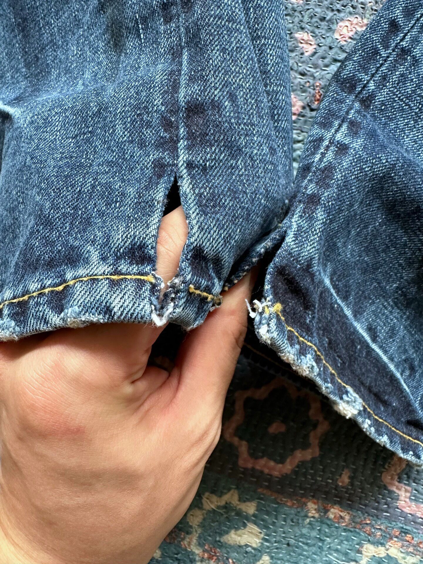 RRL Washed Distressed Denim Pants — label