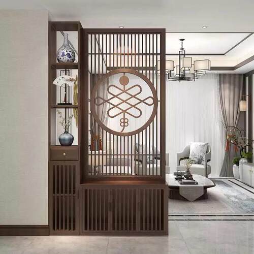 新中式屏风隔断客厅现入户玄关简约镂空卧室装饰实木置物架座屏