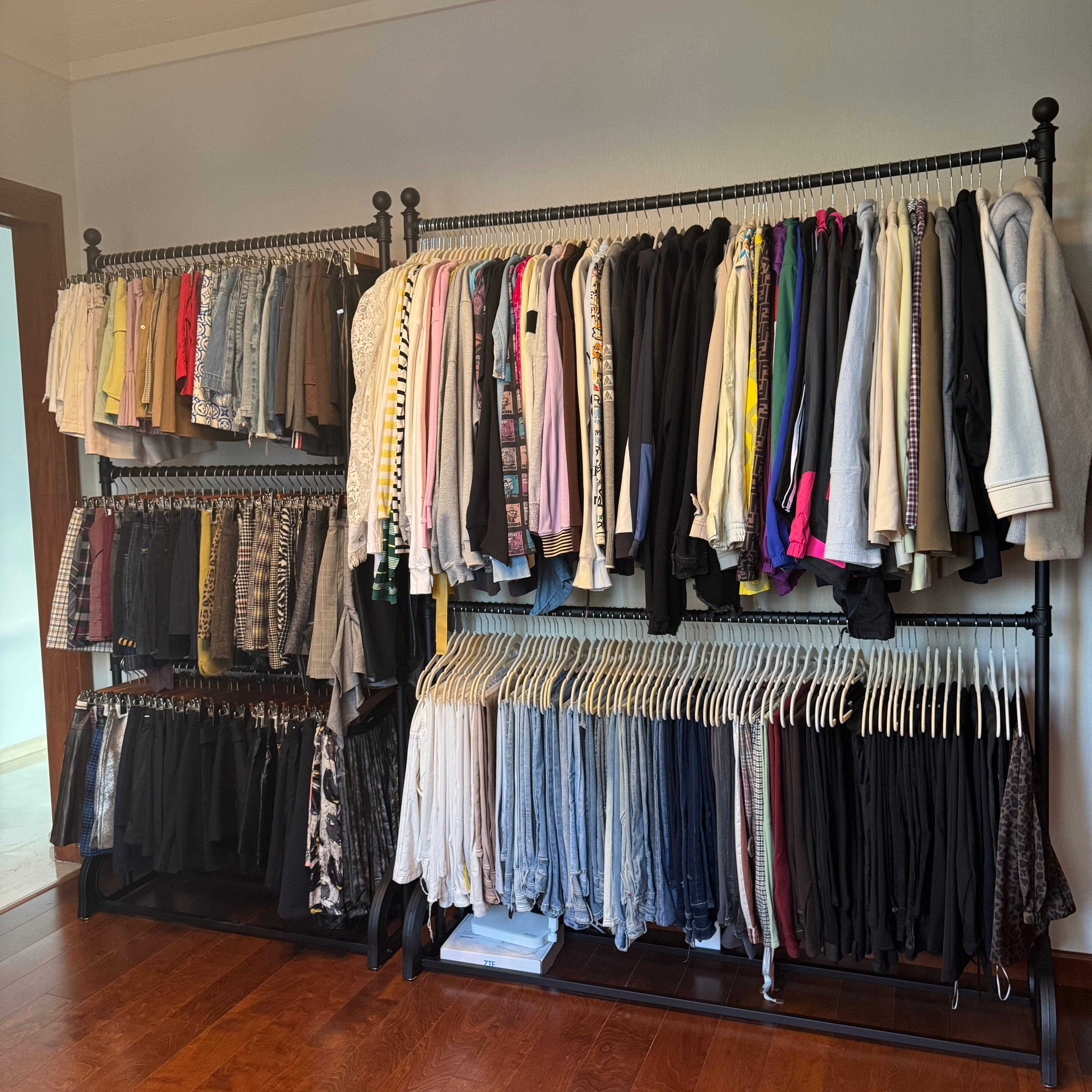 铁艺服装店挂衣展示架落地式可调节双层婚纱架童装男女装三层货架