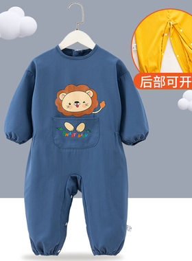 儿童连体罩衣秋冬季男童宝宝画画防水防脏婴儿爬行爬爬服女童外穿