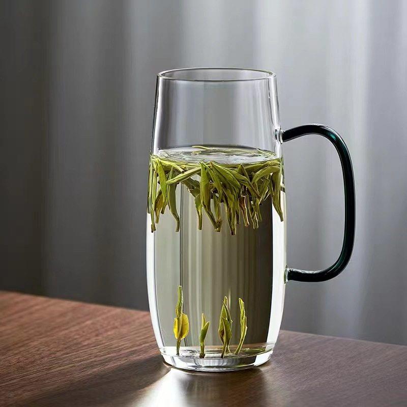 绿茶杯专用茶杯办公室茶杯主人杯耐热玻璃泡茶杯家用喝茶杯子带把