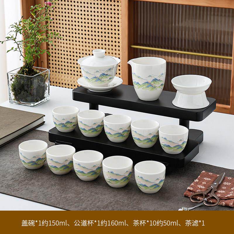 德化白瓷功夫茶具羊脂玉盖碗茶具套装陶瓷茶杯送礼盒装