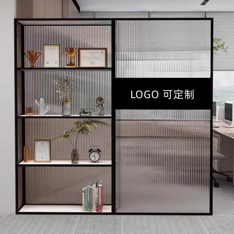 公司前台奖牌置物架屏风进门玄关柜办公室入户玻璃遮挡装饰隔断