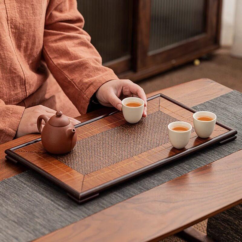 一人用干泡盘竹制手工小茶盘茶托 托盘茶台简约长形奉茶盘茶具收