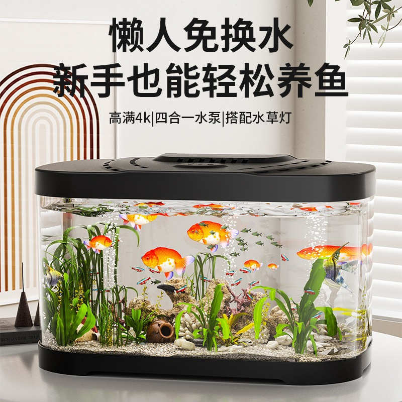 批发新款缸缸缸带过塑料家用生态滤水族箱造景乌龟透明金鱼缸客厅