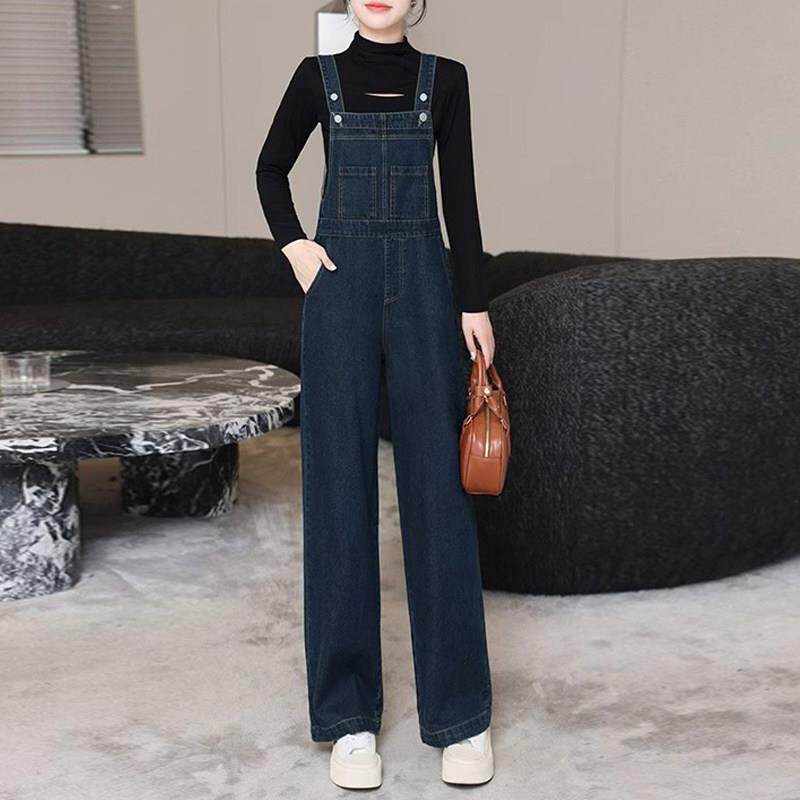 2025春秋新款覆古高腰牛仔背带裤女韩版宽松休闲显瘦连体阔腿长裤