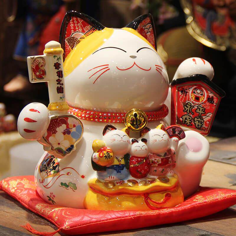 福缘招财猫家乔迁送礼玄关摆件创意糖果罐存钱罐家居陶瓷招财猫