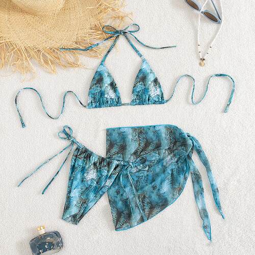 Women'S Triangle Bikini Set, Vintage Print Tie Back, Fashion