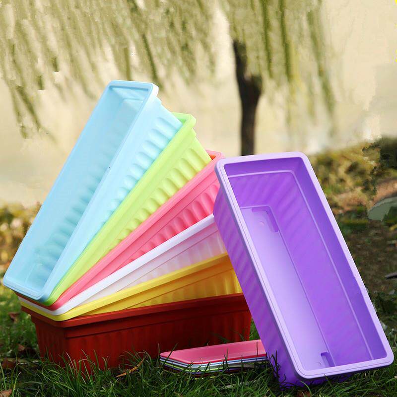 家庭种菜盆多色 加厚长方形塑料花盆 阳台菜园花盆送托盘塑料盆