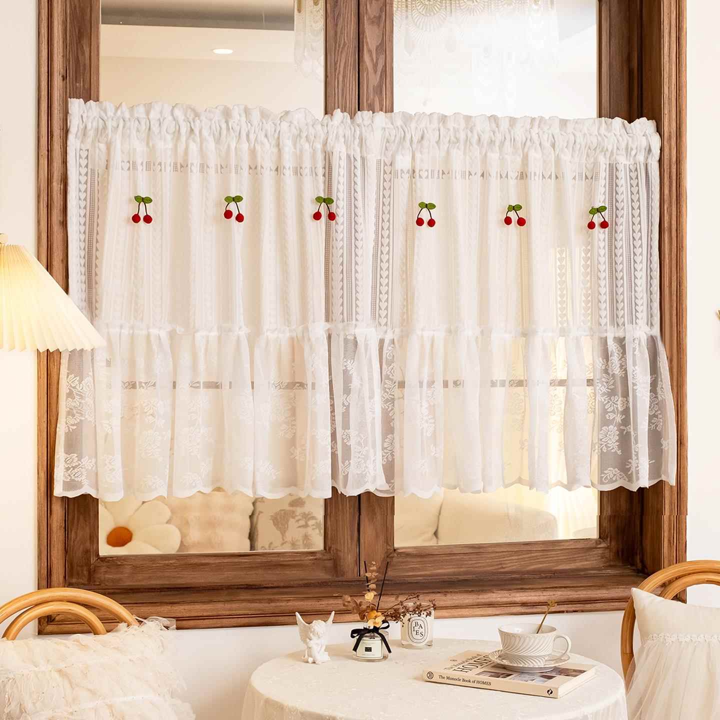 法式梦幻裙摆蕾丝半帘短帘小窗帘儿童卧室飘窗厨房柜子遮挡帘门帘