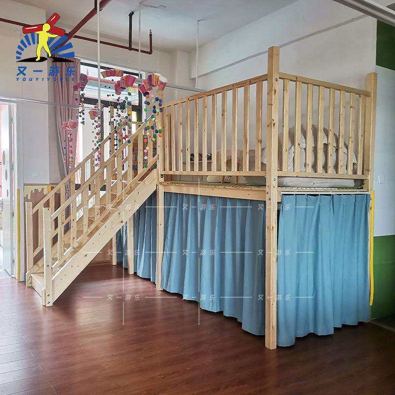 幼儿园实木叠叠床儿童橡胶木收纳架室内木质阁楼收纳层儿童房