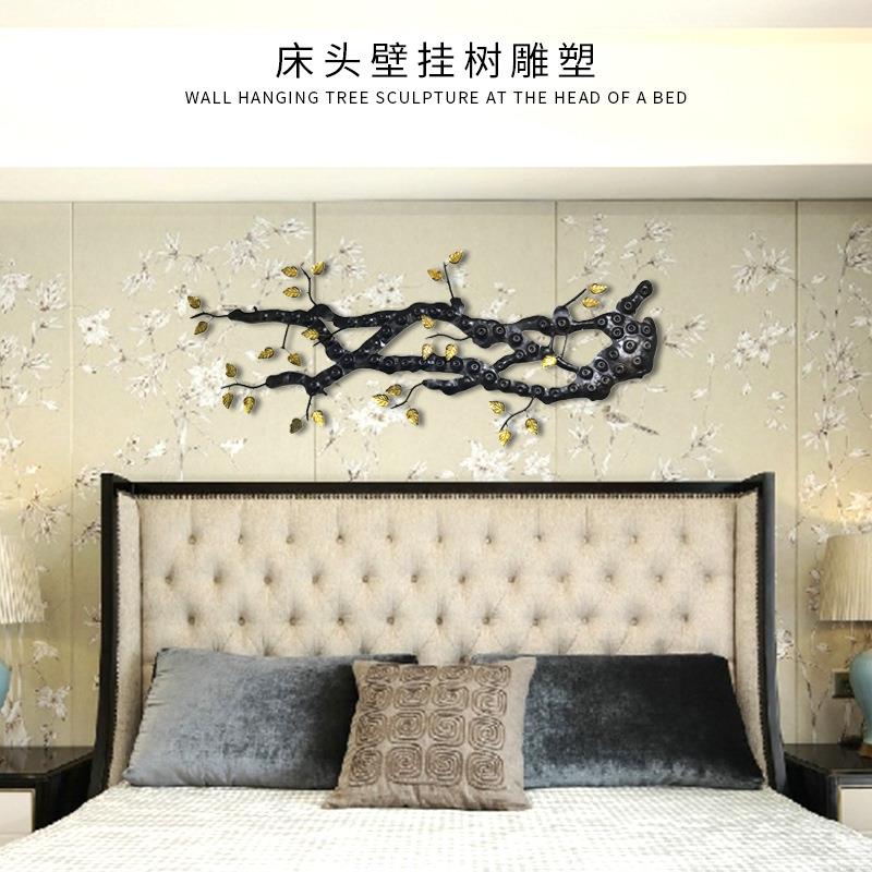 现代抽象床头壁挂古铜树叶树枝铁艺雕塑酒店大堂挂件办公场所挂件