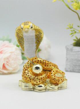 广东轻奢金属工艺品欧式眼镜蛇王装饰盒生肖蛇摆件创意家居饰品