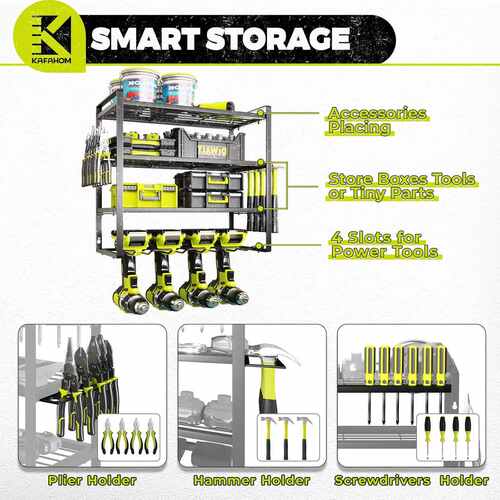 cf架4车库工具壁挂储架收纳黑色式工具和多功能层物器支架，