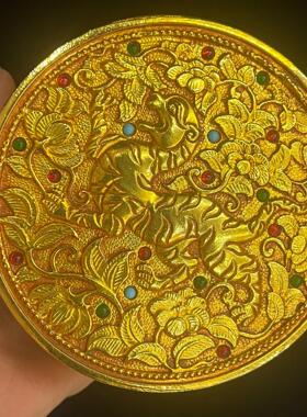 复古纯铜鎏金镶宝石首饰盒摆件 铜工艺品 文创市集仿古做旧老物件