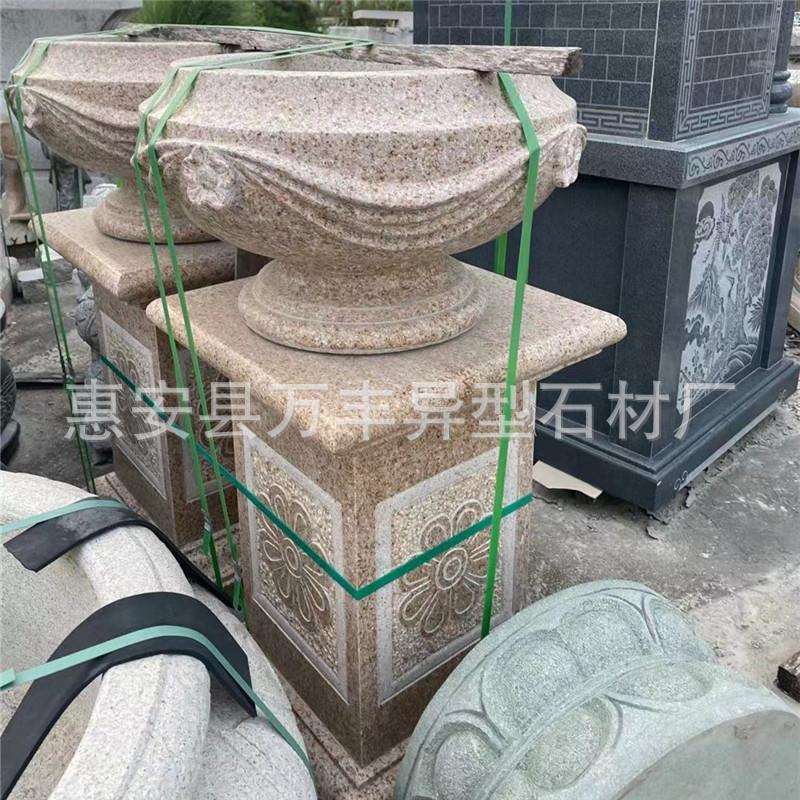定作石雕欧式带底座花盆大理石头花钵别墅户外花岗岩花坛盆栽景观