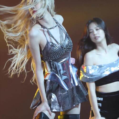 朴彩英同款未来设计银色摆腰封洋装女团打歌服kpop舞台表演出服