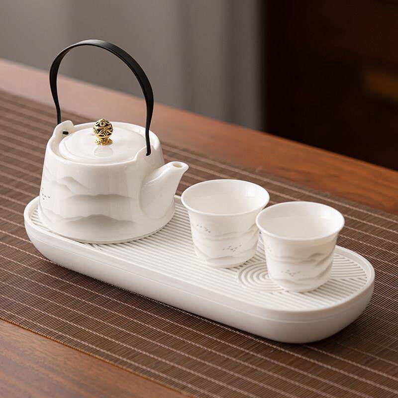 景德镇羊脂玉日式一壶二杯带茶盘干泡陶瓷功夫茶具套装家用酒店办