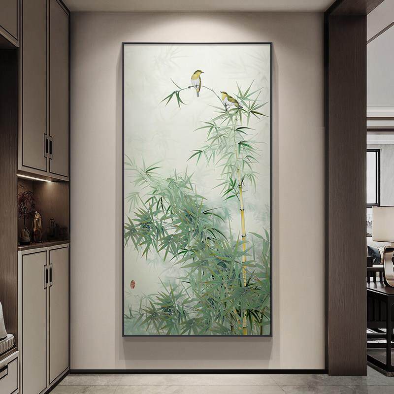 竹画安全入口大厅装饰画新中国风竹走廊走廊挂画禅宗茶室背景壁画