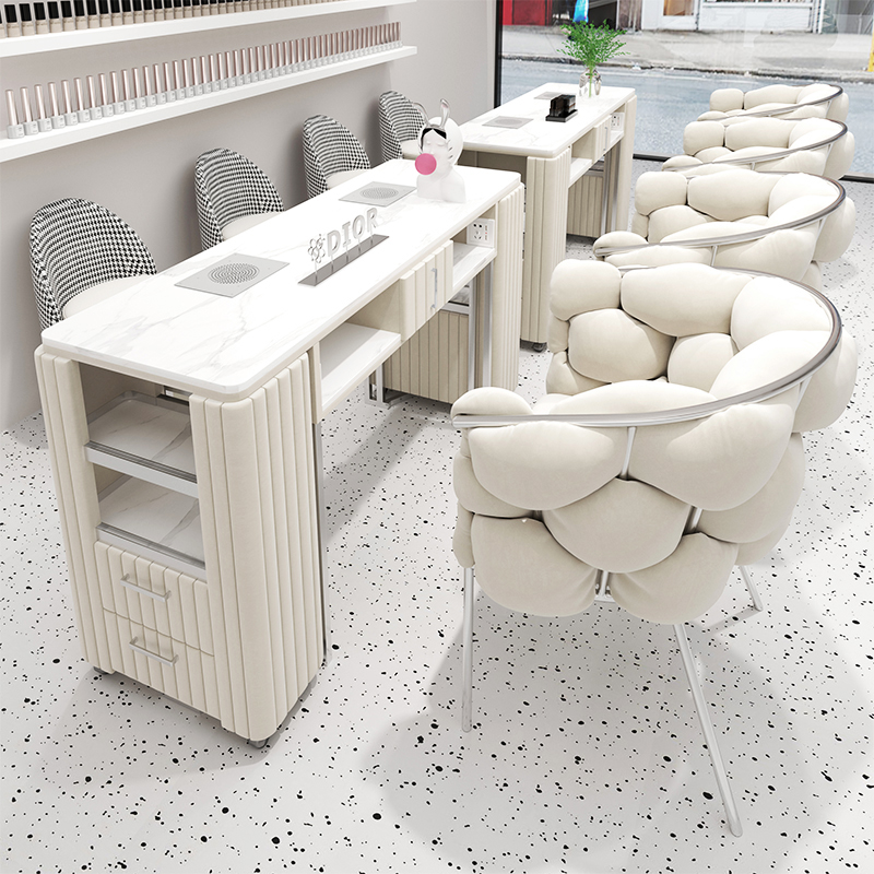 中闽芸尚北欧岩板网红吸尘器美甲桌双人美甲台美甲桌子桌椅套装