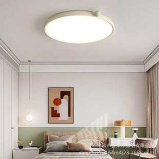 奶油风卧室吸顶灯极简圆形主卧房间灯侘寂风超薄护眼书房吸顶灯