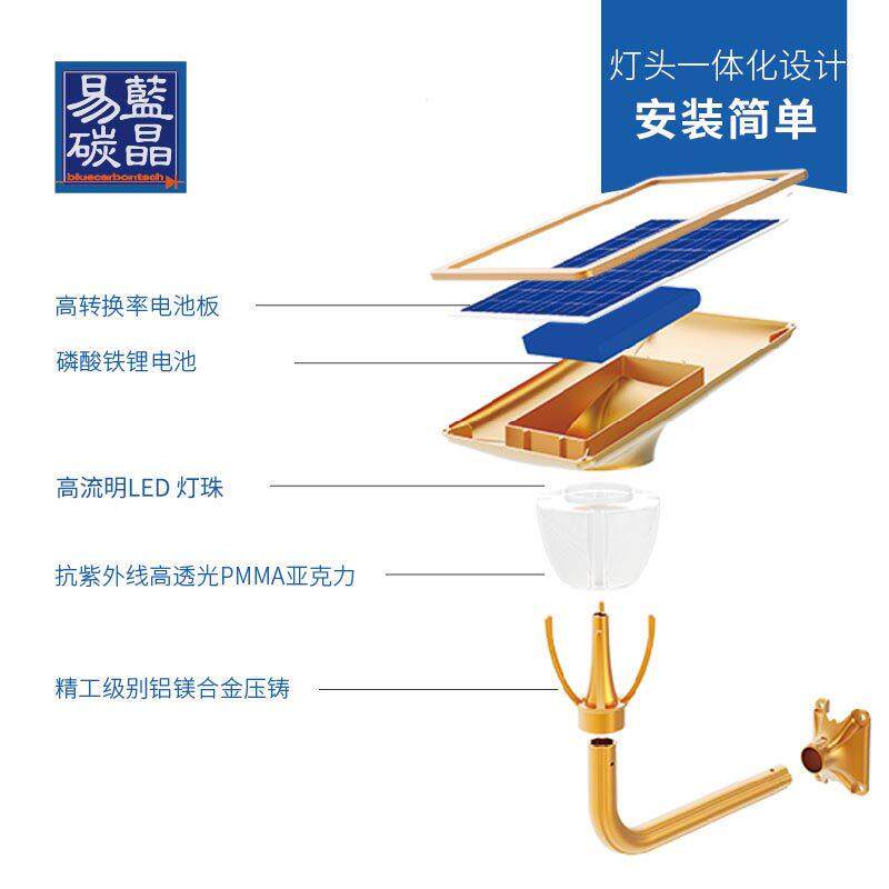 蓝晶易碳厂家直销太阳能庭院灯宝莲灯别墅草坪柱头LED一体化庭院