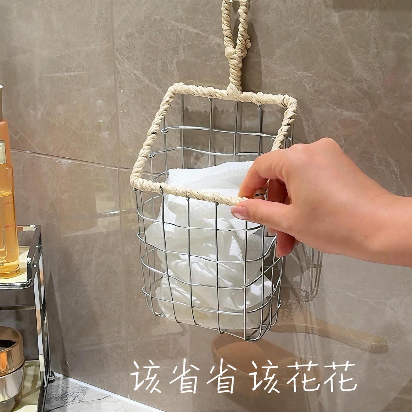 废弃洗脸巾收纳盒壁挂式卫生间铁艺置物篮洗手间擦脸巾高颜值挂篮