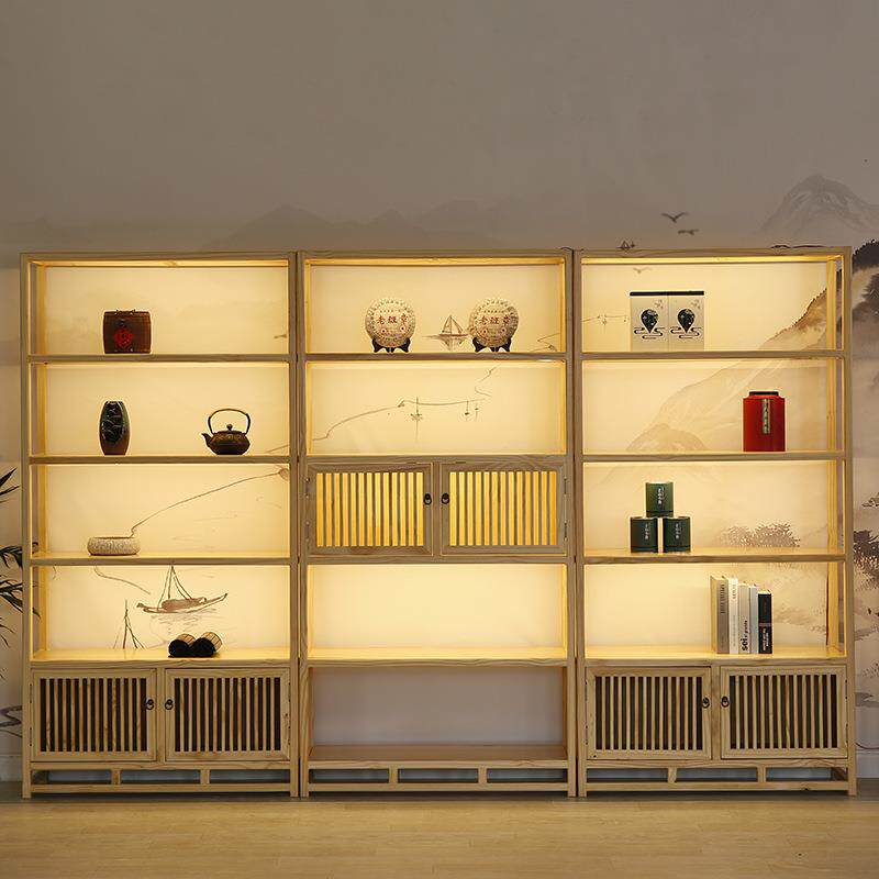 新中式茶叶柜展示架置物架陈列货架多宝阁实木博古架茶叶茶具展柜