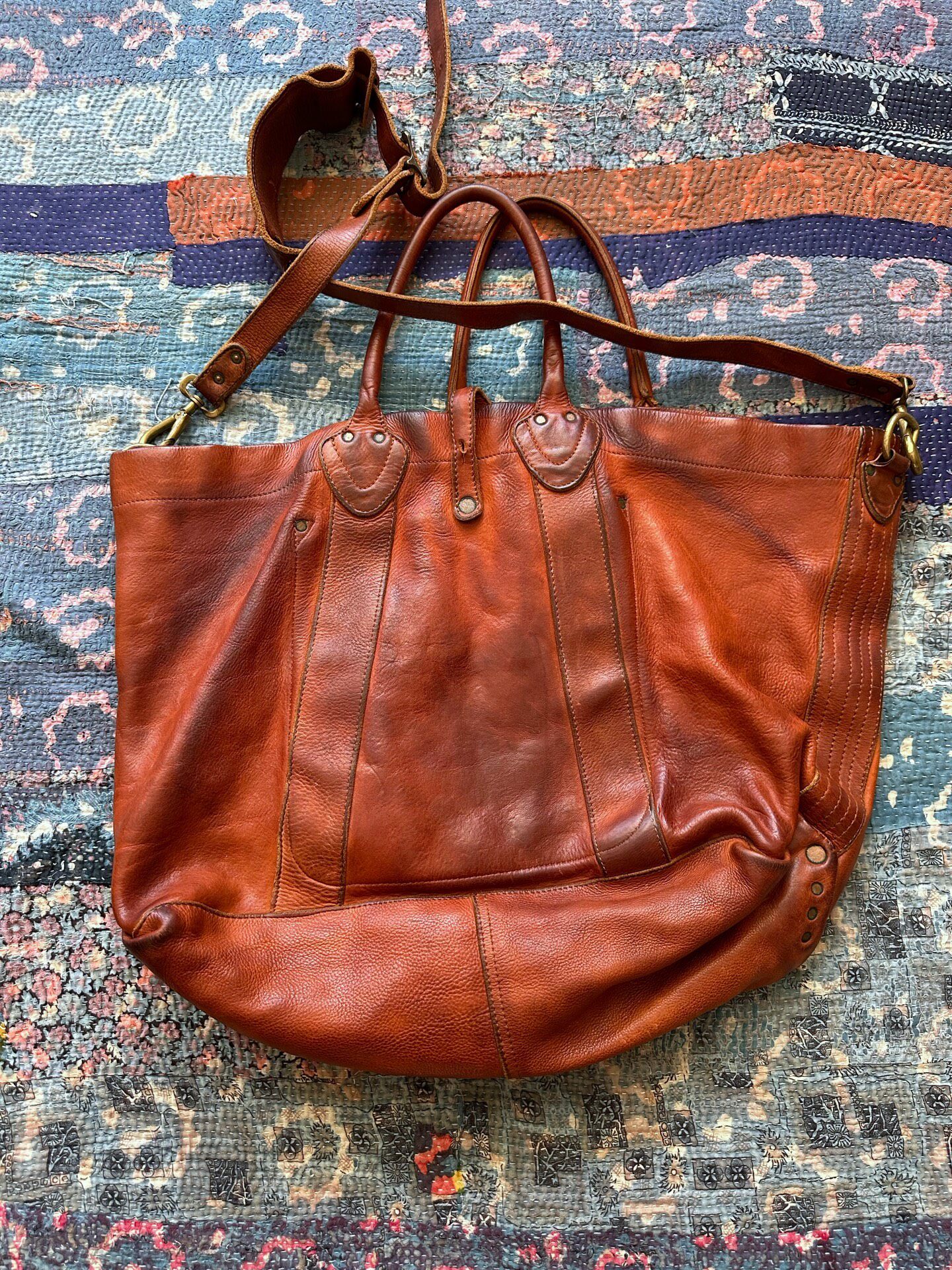 RRL Italian Brown Leather Tote — front
