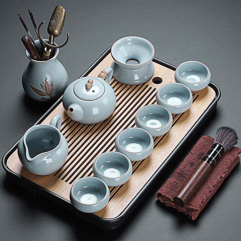 2026新款汝窑功夫茶具套组家用高档轻奢中式陶瓷茶杯泡茶壶一茶盘