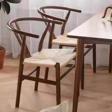 北欧休闲扶手靠背家用中绳藤编书房喝茶洽谈创意实木榉木Y椅餐椅