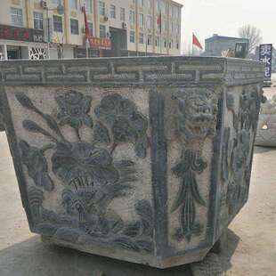 厂家供应古雕刻鱼盆鱼缸花盆石雕工艺品家居装 可加工 饰摆件