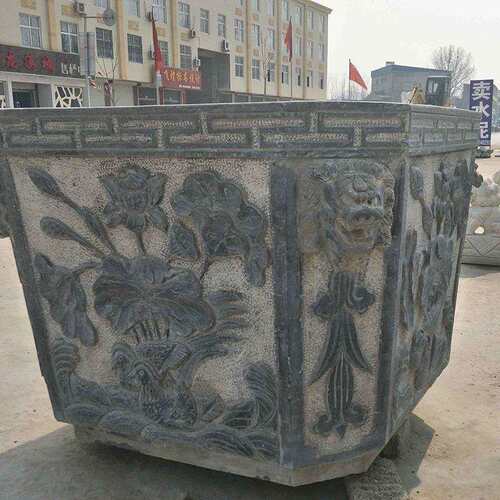 厂家供应古雕刻鱼盆鱼缸花盆石雕工艺品家居装饰摆件 可加工