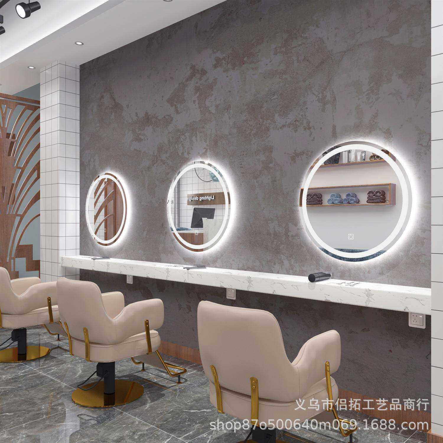 理发店镜台发廊专用网红带灯镜潮款单面壁挂式染烫镜