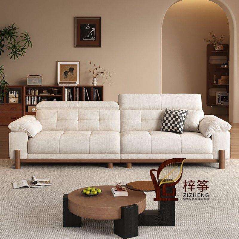 森彧奶油中古风实木枫颂布艺沙发小户型客厅简约雪尼尔可拆洗沙发