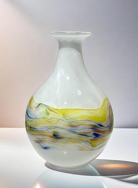 现代风玻璃花瓶摆件粉彩薄胎中式客厅家居装饰工艺品