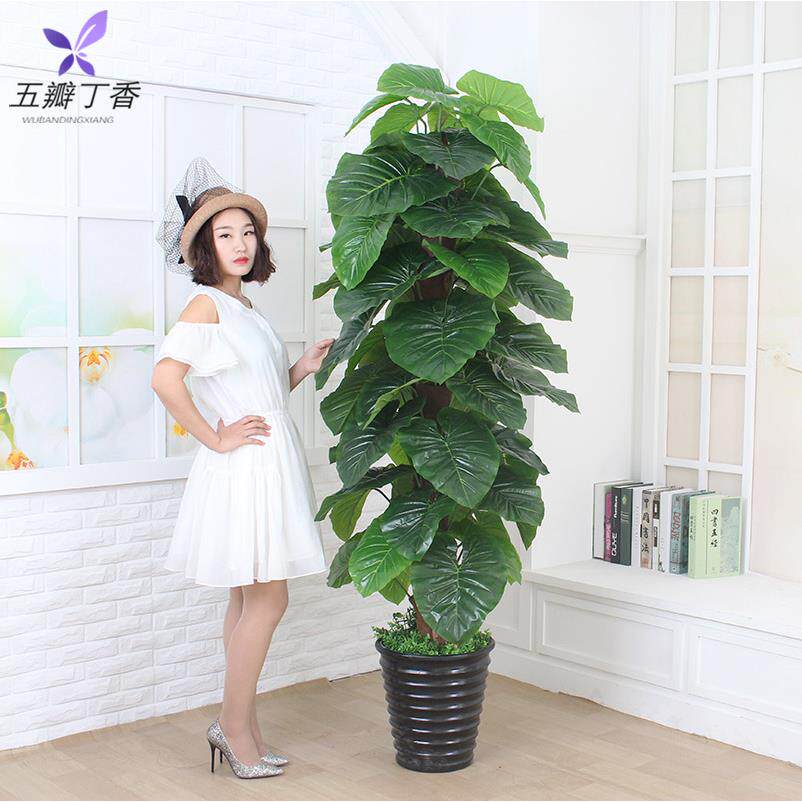 滴水观音客厅彷真绿色植物高端轻奢室内花假树摆设造景大型塑料盆