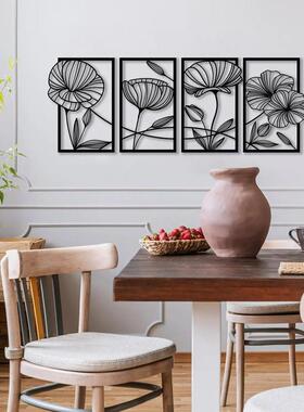 热卖荷莲金属墙饰拼接件套立体线条四美叶壁挂装饰家A015花居浮雕