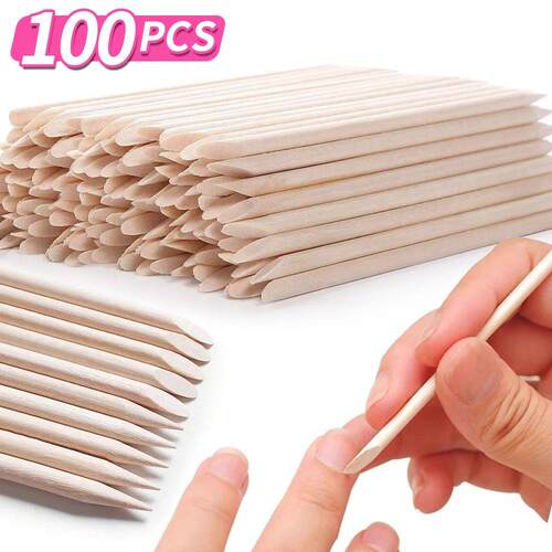 LULAA 100Pcs Wood Sticks for Nails Double Sided Multi Funct