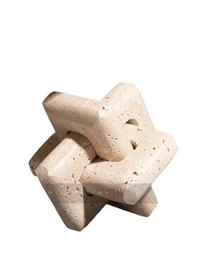 侘寂风抽象几何黄洞石粗糙艺术装饰品摆设客厅橱窗装饰品