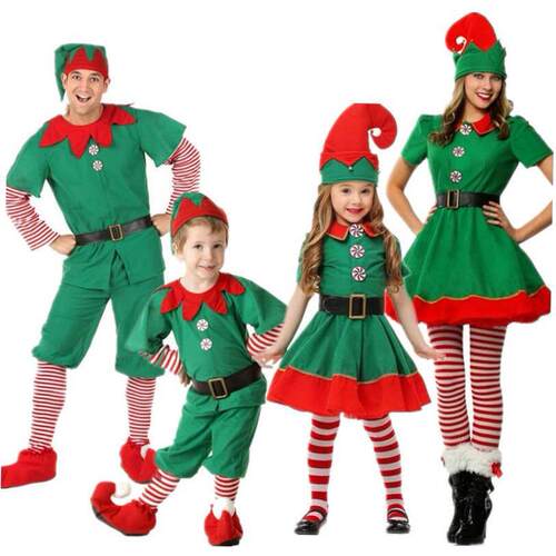 圣诞节儿童亲子装圣诞服小精灵cosplay舞会男女Christmas costume