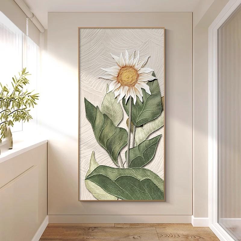 大芬村油画向日葵手绘餐厅入户玄关装饰画立体肌理画走廊过道挂画图片