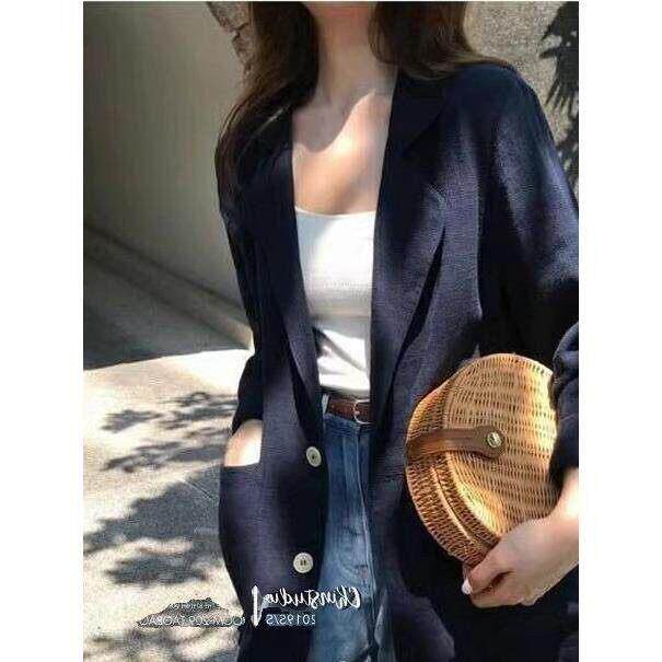 香港棉麻小西装外套女春夏薄款修身七分袖显瘦小个子大码亚麻西服