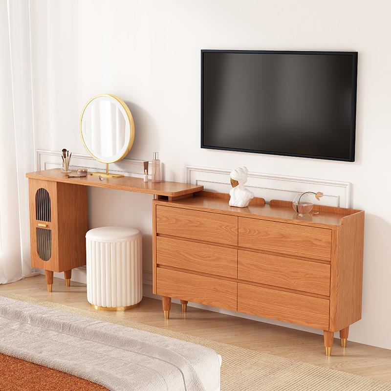 日式梳妆台斗柜电视柜一体转角复古收纳柜可伸缩卧室床尾柜化妆桌