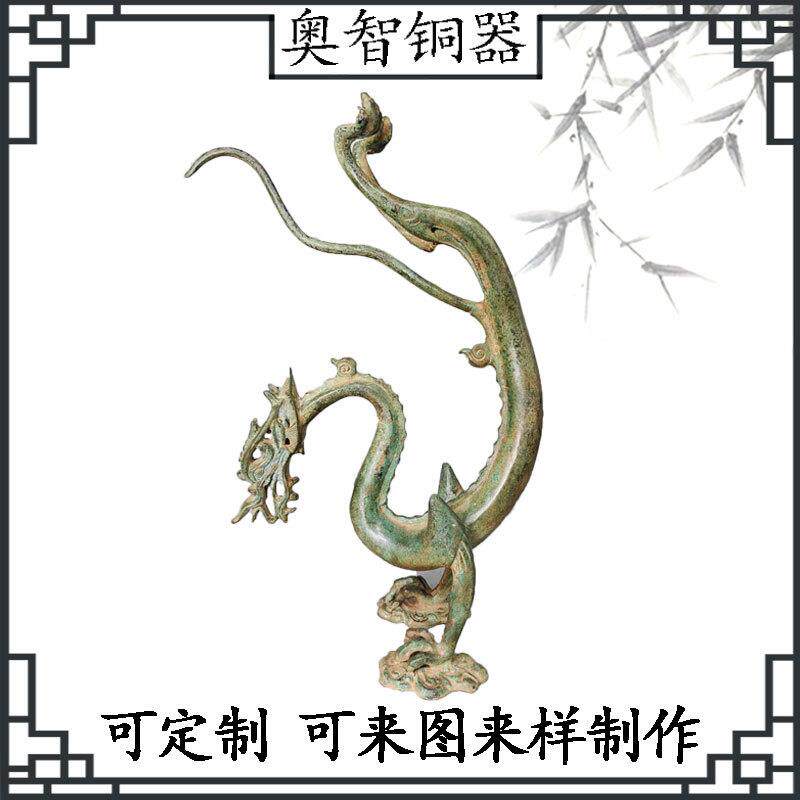 仿古青铜器唐代鎏金铜龙摆件纯铜立龙走龙仿古工艺品客厅装饰品