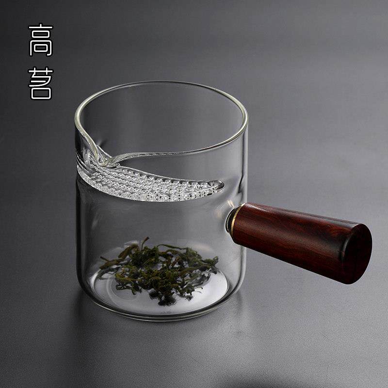 木柄玻璃公道杯茶漏一体分茶器带过滤茶杯套装滤茶器侧把公杯月牙