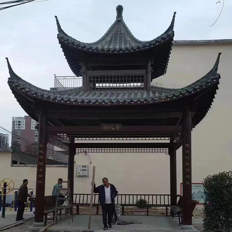 中式双层四角凉亭传统古建园林工程户外遮阳防腐亭榭别墅公园亭子