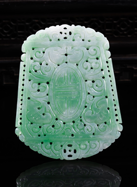 天然真品翡翠正品 冰水润细腻精细精雕满绿满色无事牌吊坠 41.41g